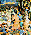 Dish with battle scene, Painter of the Coal Mine Service (active mid-16th century), Maiolica (tin-glazed earthenware), Italian, Urbino